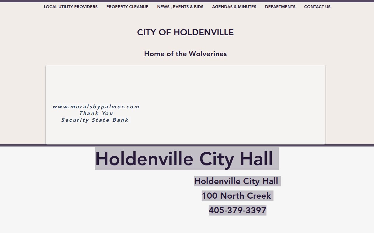 Official Holdenville city page with municipal court contact and session information