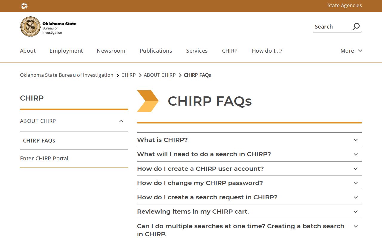 Oklahoma state criminal history portal notice showing it is not a live warrant list